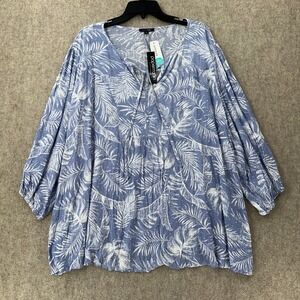 PaperMoon Addley Top 3X Blue Boho Flowy Feminine Lightweight Gauzy Tropical